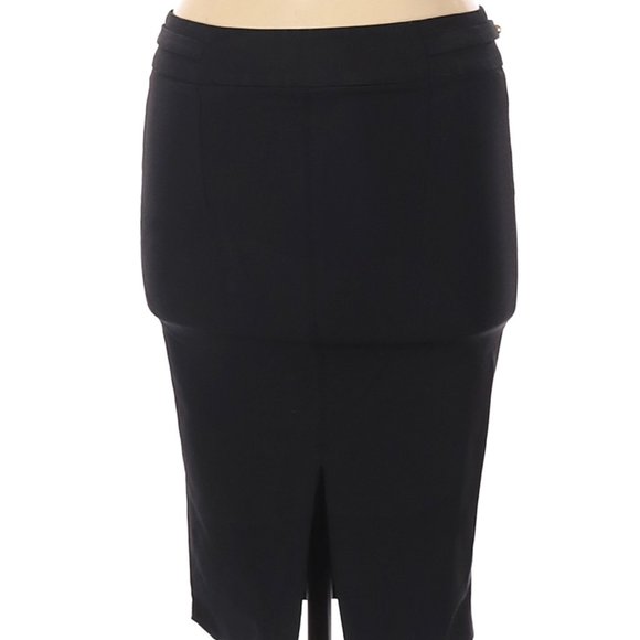 Celyn B. Wool Skirt Blk Buckle Design in Front and Zip Back Slit Sz 6 #531 - Picture 3 of 4